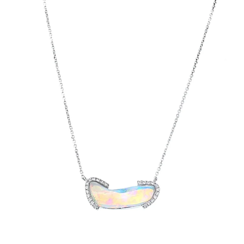 Women’s chic necklace-Australian White Opal and Diamond Pendant