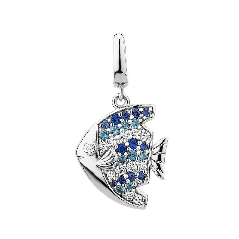 Women’s fine necklace-Charm pendant with diamond, sapphire, and aqua simulants in sterling silver