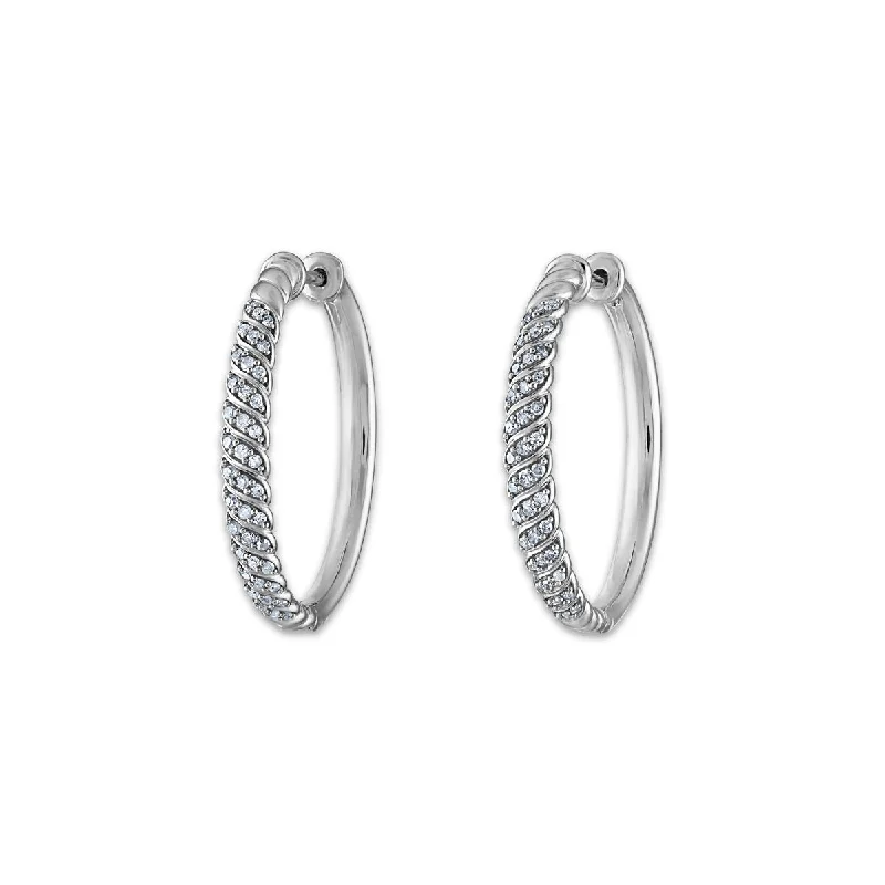 Women’s diamond earrings-1/4 CTW Diamond Hoop Earrings in Sterling Silver