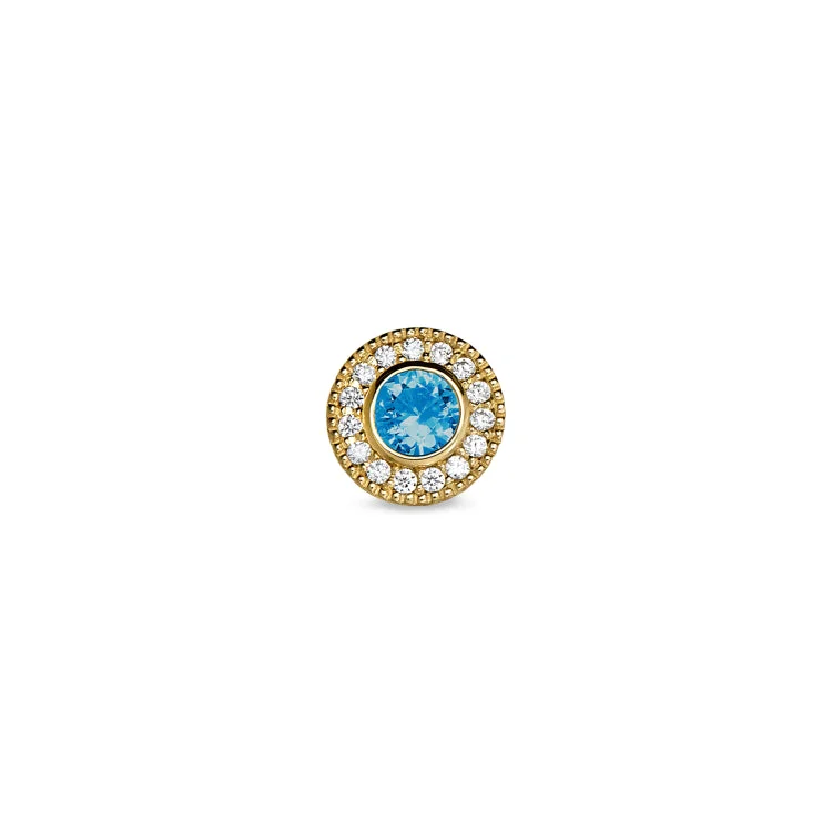 Women’s sleek engagement ring-Gold Finish Finish Sterling Silver Micropave Round Simulated Blue Topaz Charm with Simulated Diamonds for BL2300B