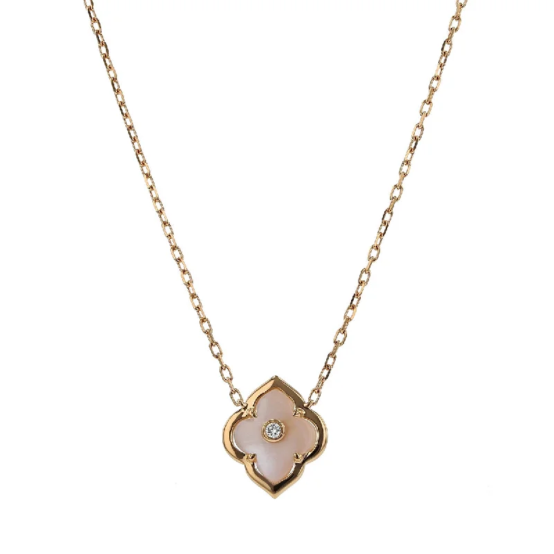 Women’s heart-shaped necklace-Gold and Diamond Single Motif Les Fleurs Pendant