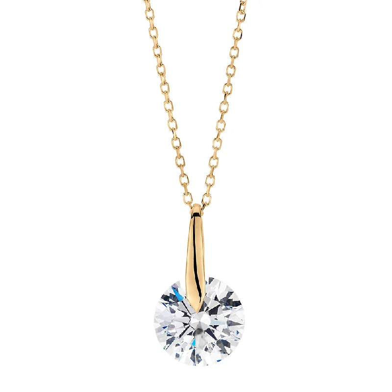 Women’s statement necklace-Fancy pendant with 2.04 carat* diamond simulant in 10 carat yellow gold