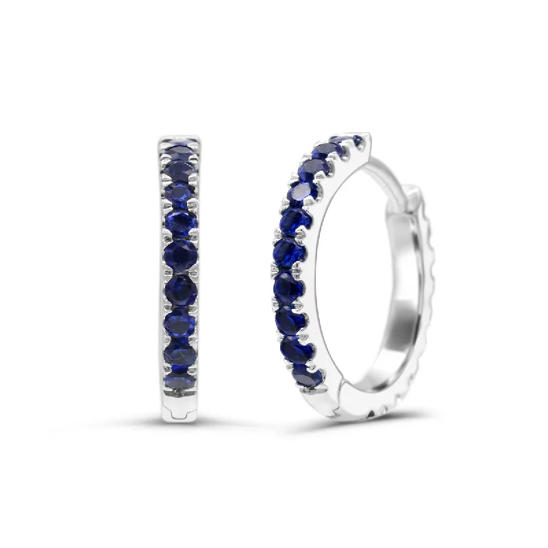 Women’s gold earrings-Lab Created Blue and White Sapphire Reversible Hoops in Sterling Silver