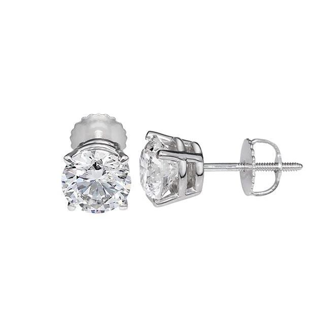 Women’s princess cut earrings-Signature Certificate EcoLove 3 CTW Round Lab Grown Diamond Solitaire Stud Earrings in 14KT White Gold