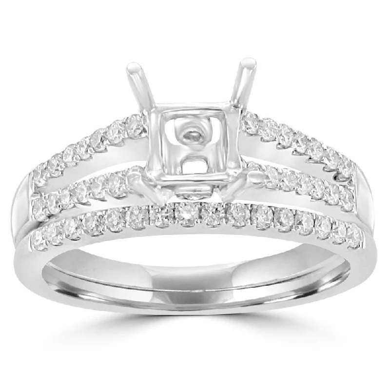 Women’s diamond-encrusted engagement ring-18KT White Gold .41 CTW Round Diamond Bridal Set For 1 CT Princess Cut