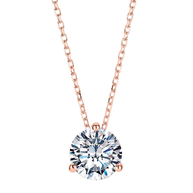 Women’s luxury necklace-Round Brilliant solitaire pendant with 1.03 carat* diamond simulant in 10 carat rose gold