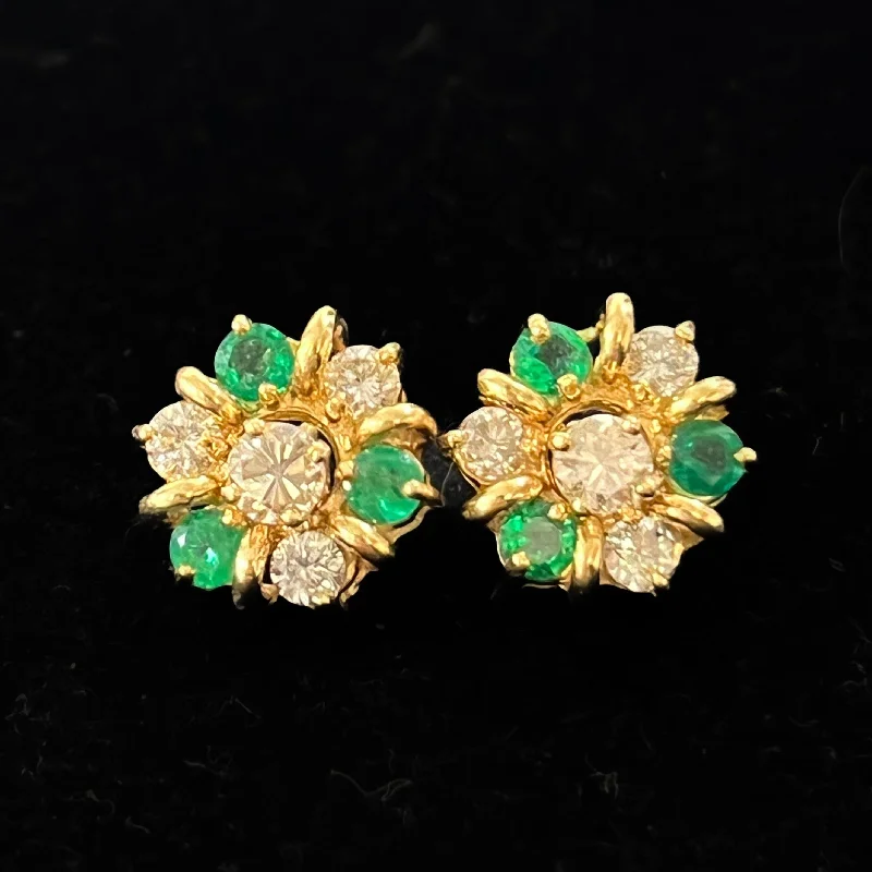 Women’s stud earrings-$999 Clearance Emerald and Diamond Flower Stud Earrings