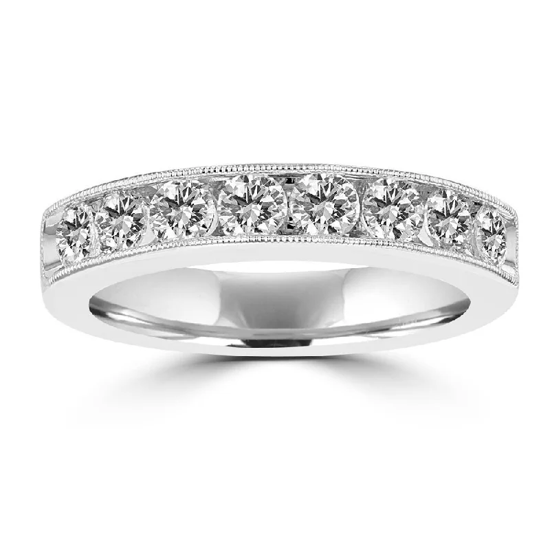 Women’s halo engagement ring-14KT WHITE GOLD 1.00 CTW DIAMOND CHANNEL SET MILGRAIN BAND