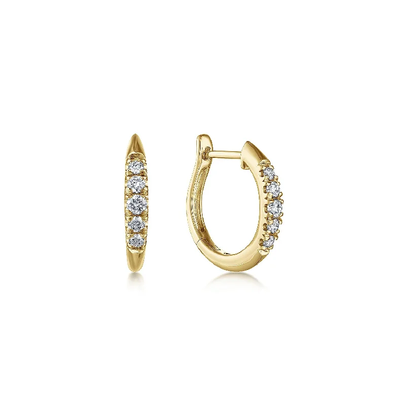 Women’s dangle earrings-14K Yellow Gold Classic Round 15mm Diamond Huggie Earrings