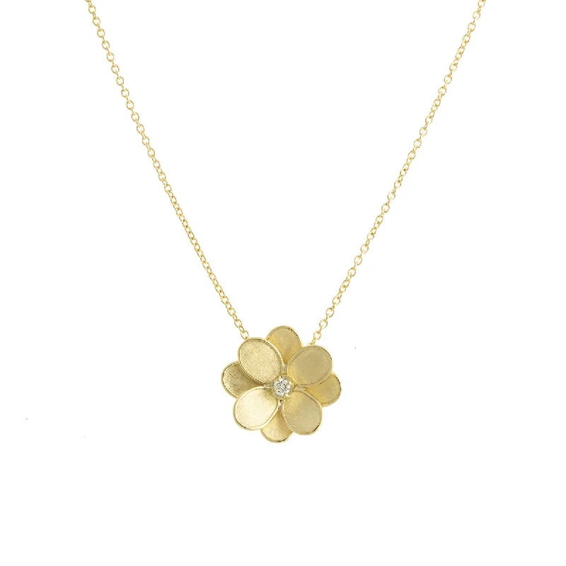 Women’s gold chain necklace-18K Yellow Gold and Diamond Small Flower Pendant