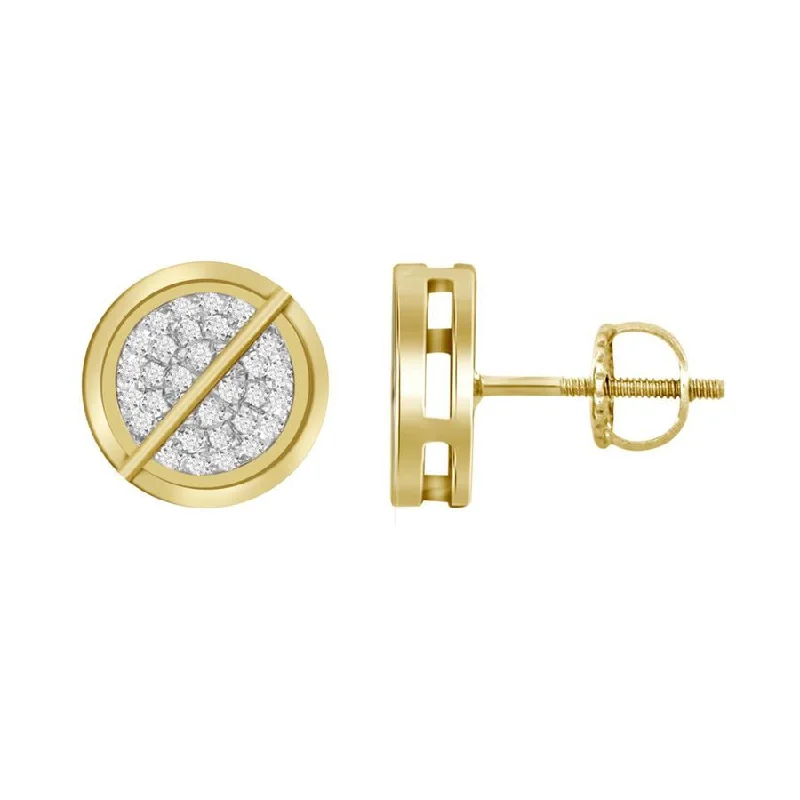 Women’s artistic earrings-LADIES STUD EARRINGS 1.00CT ROUND DIAMOND 10K YELLOW GOLD