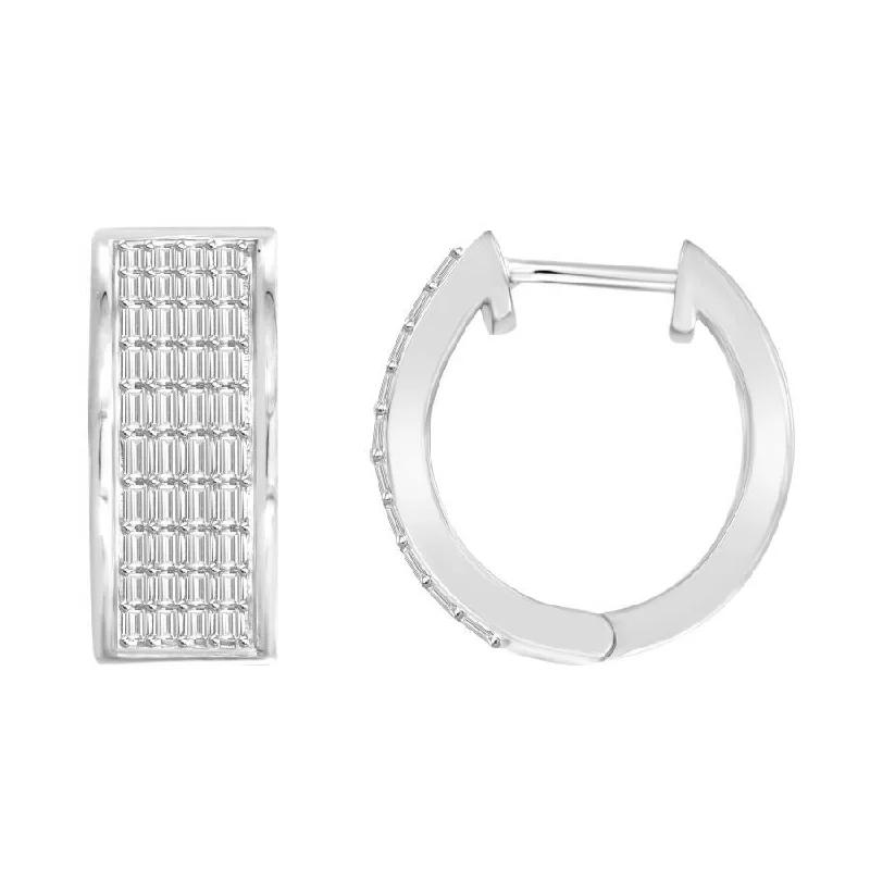 Women’s adjustable earrings-LADIES HOOP EARRINGS 0.50CT BAGUETTE DIAMOND 10K WHITE GOLD