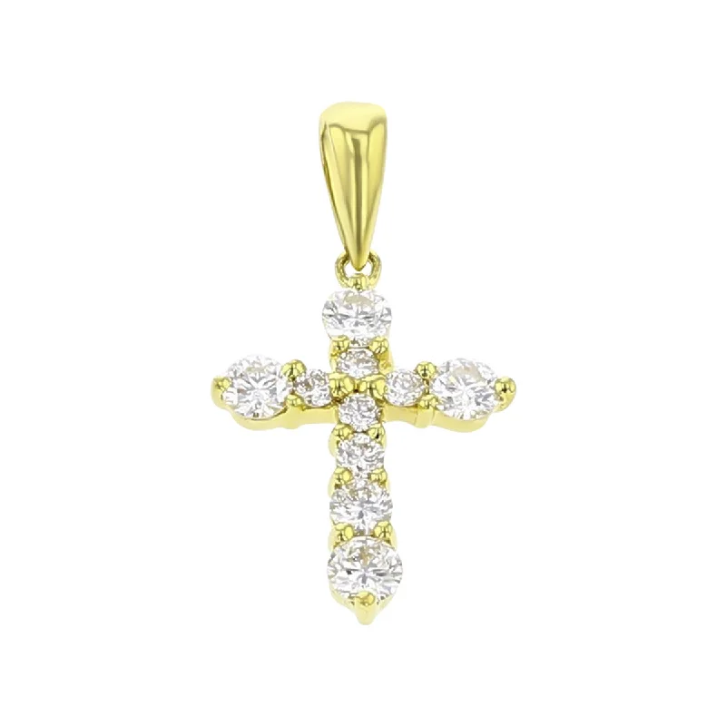 Women’s gold chain necklace set-18K Yellow Gold Diamond Small Cross Pendant