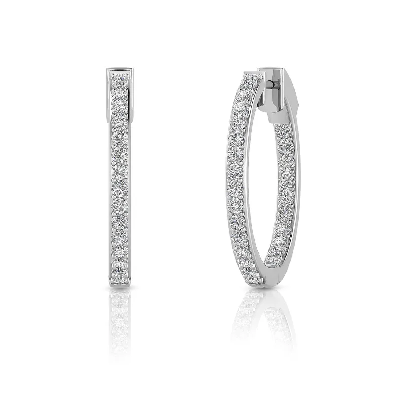 Women’s luxury earrings-EcoLove 1 CTW Lab Grown Diamond In & Out Hoops in014KT White Gold