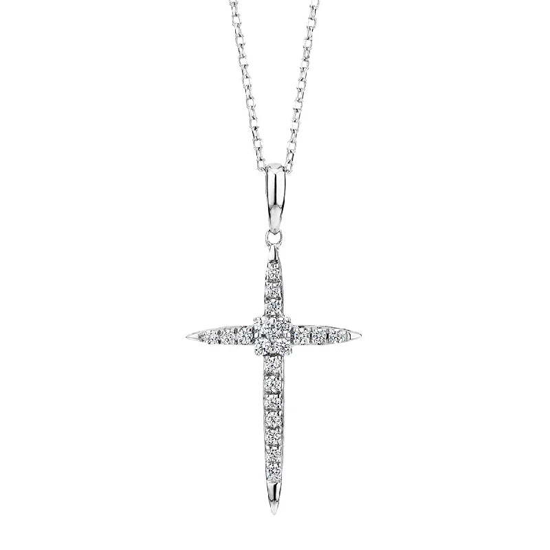 Women’s crystal necklace-Cross pendant with diamond simulants in 10 carat white gold