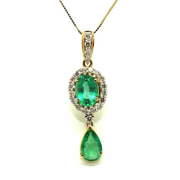 Women’s diamond pendant necklace-Emerald And Diamond Double Drop Pendant Ad No.0875