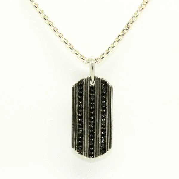 Women’s elegant silver necklace-Black Diamond Dog Tag Silver Pendant