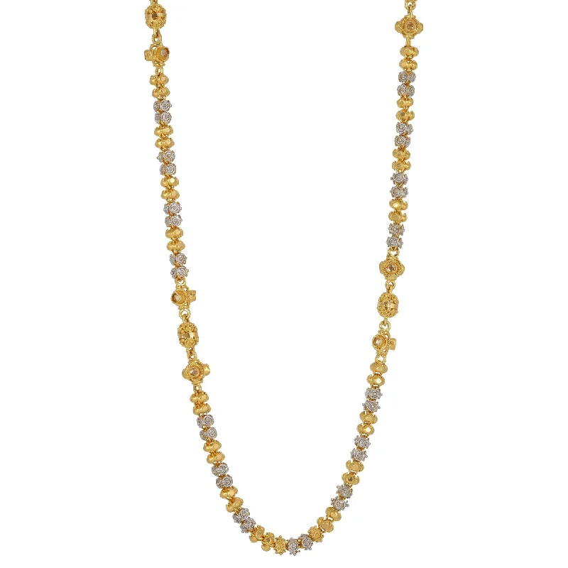 Women’s personalized necklace-22K Two Tone Gold Chain W/ Patterned Beads & Cubic Zirconia