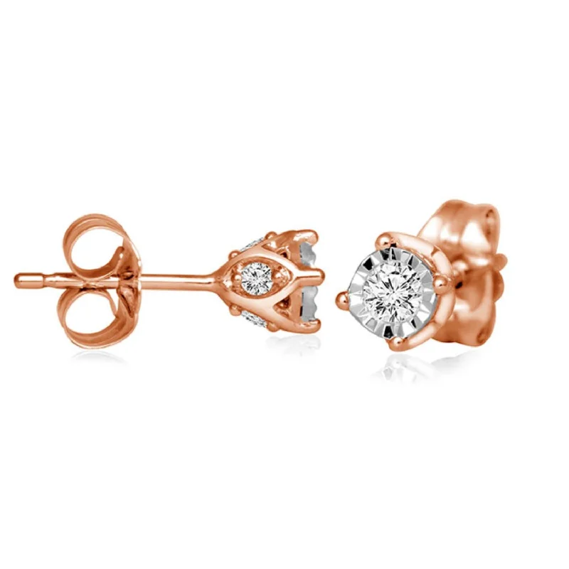 Women’s diamond halo earrings-1/4 CTW Diamond Solitaire Illusion Set Stud Earrings in 10KT Rose Gold