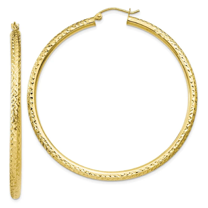 Women’s silver dangling earrings-10KT Yellow Gold 50X3MM Diamond-cut Hoop Earrings