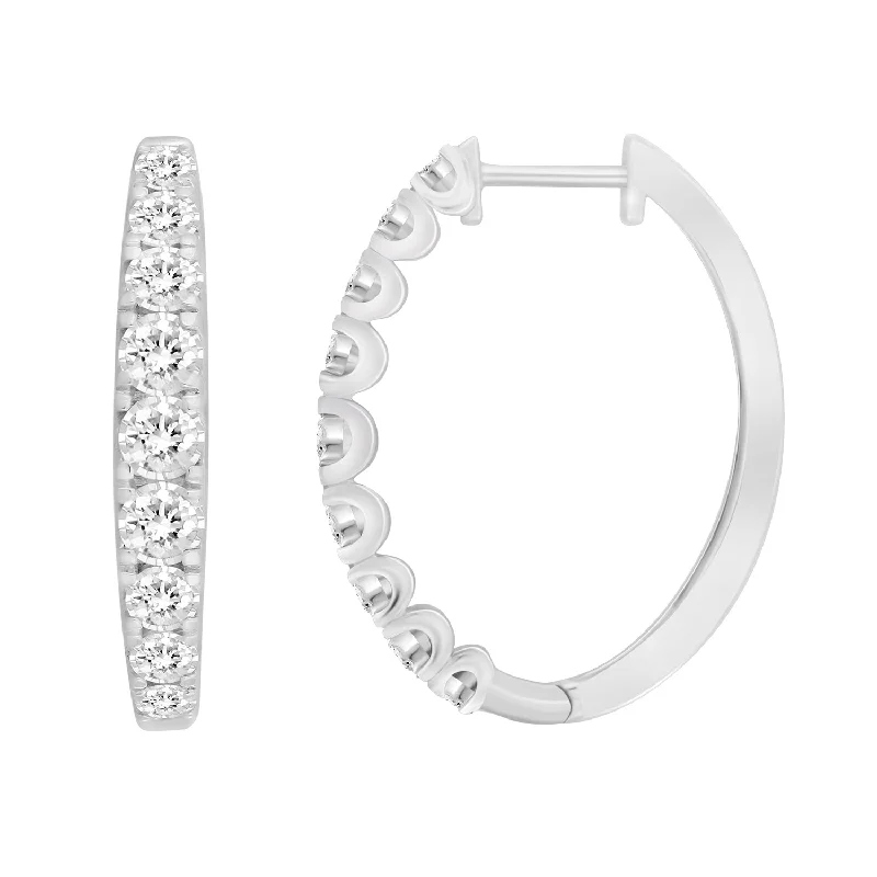 Women’s boho earrings-LADIES HOOP EARRINGS 0.50CT ROUND DIAMOND 10K WHITE GOLD