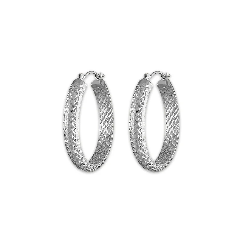 Women’s classy earrings-10KT White Gold 4.5X23MM Hoop Diamond-cut Earrings