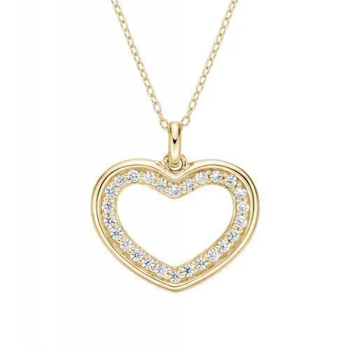 Women’s choker necklace-Heart pendant with 0.45 carats* of diamond simulants in 10 carat yellow gold