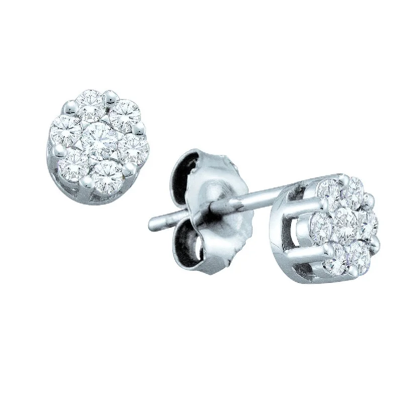 Women’s round earrings-Signature 1 CTW Diamond Cluster Stud Earrings in 14KT White Gold