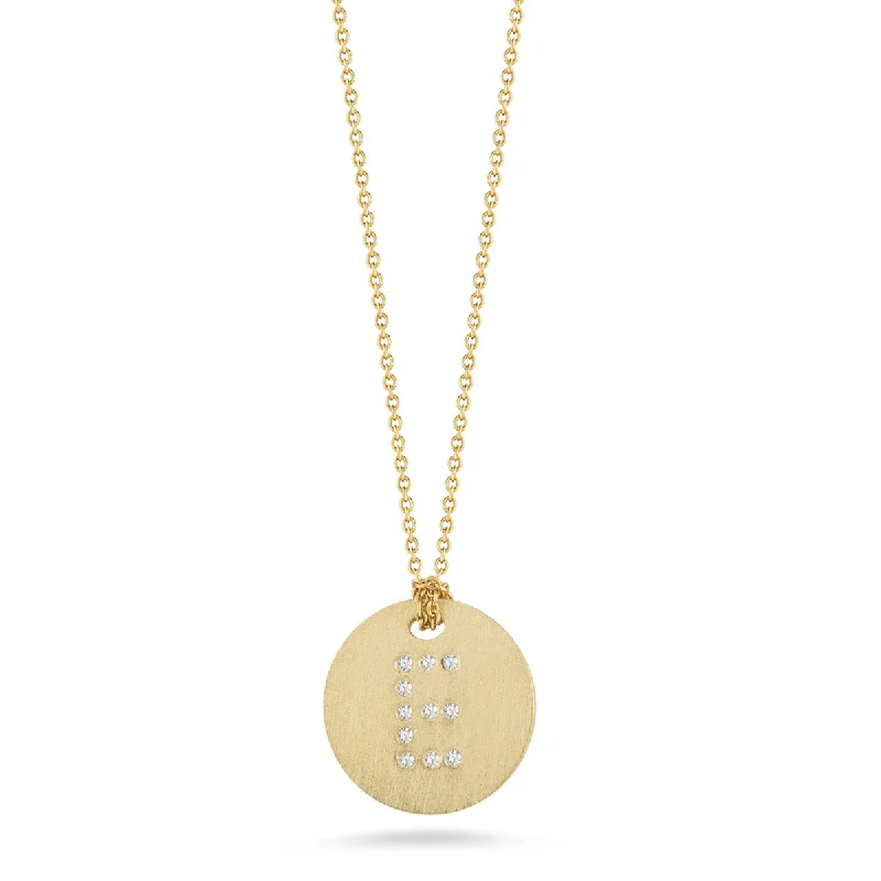 Women’s double-strand necklace-Disc Pendant with Diamond Initial E