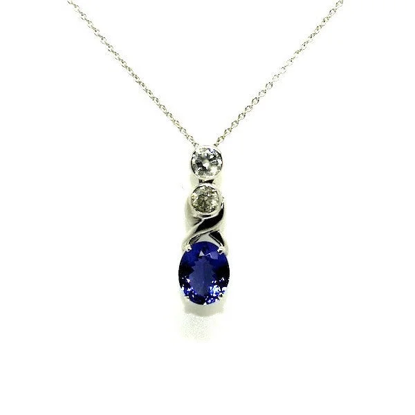 Women’s teardrop necklace-Tanzanite & Bezel Diamond X Pendant AD No. 0766