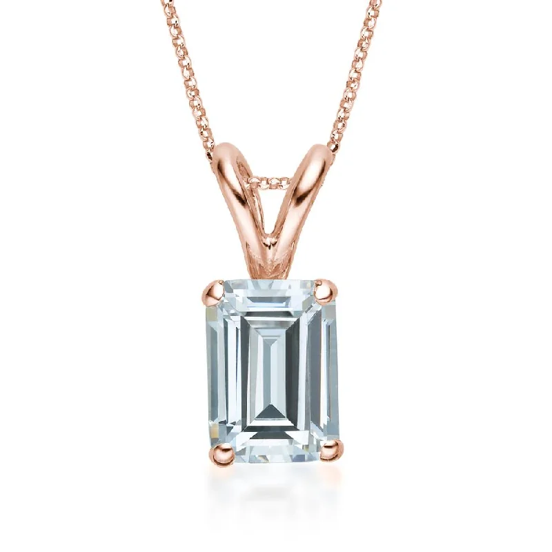 Women’s lotus necklace-Emerald Cut solitaire pendant with 1 carat* diamond simulant in 10 carat rose gold