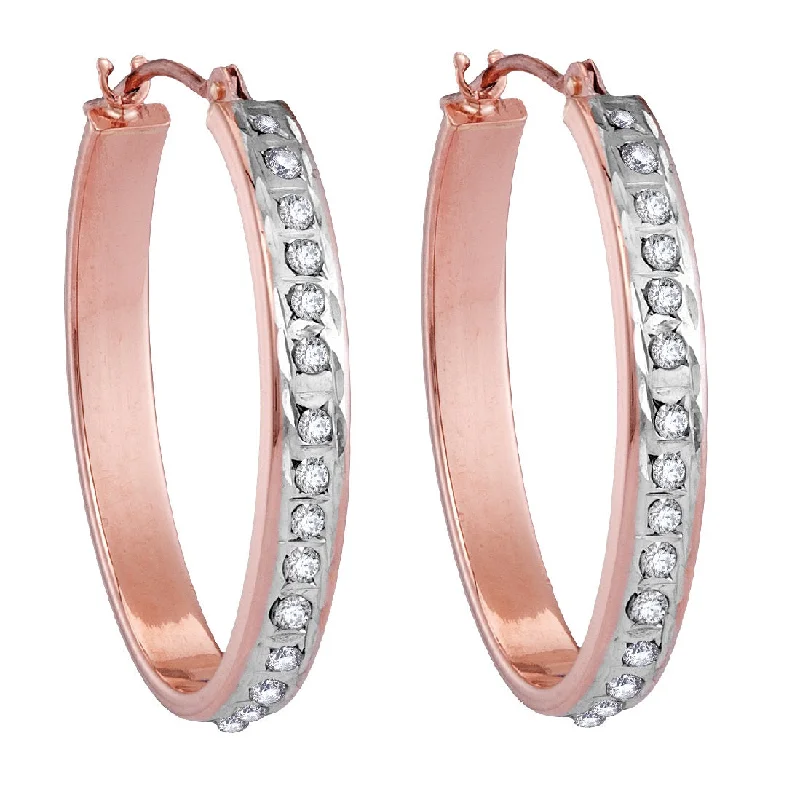 Women’s heirloom earrings-Diamond Fascination 14KT Rose Gold 21X26MM Diamond Accent Hoop Earrings