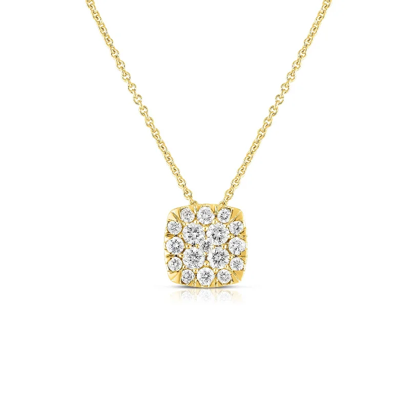 Women’s minimalist necklace-Diamond Cluster Cushion Slider Pendant, 14K Yellow Gold