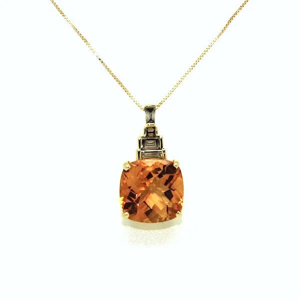 Women’s handmade necklace-Citrine & Fancy Diamond Pendant AD No.0497