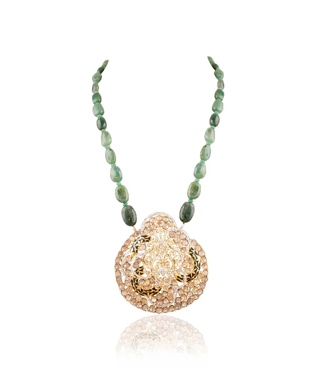 Women’s gemstone necklace-Kirti Polki And Diamond Bead Pendant