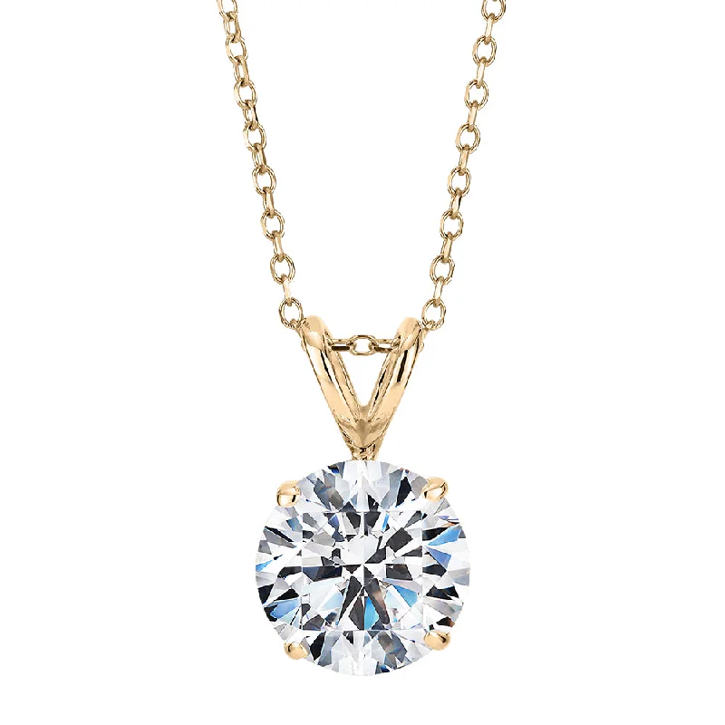 Women’s celestial necklace-Round Brilliant solitaire pendant with 2 carat* diamond simulant in 10 carat yellow gold