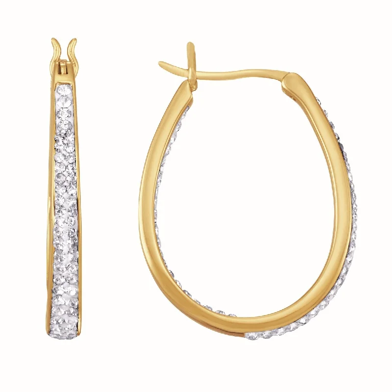 Women’s infinity earrings-Simone I Smith Collection 18KT Yellow Gold Plated Sterling Silver Crystal 25X3MM Oval Hoop Earrings