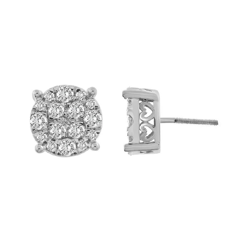 Women’s colorful gemstone earrings-LADIES STUD EARRINGS 1.00CT ROUND DIAMOND 10K WHITE GOLD