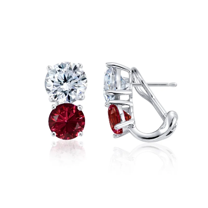 Women’s small earrings-Crislu Red and White Cubic Zirconia Earrings in Sterling Silver