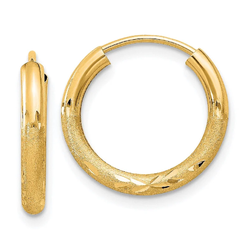 Women’s trendy earrings-14KT Yellow Gold 15X2MM Diamond-cut Endless Hoop Earrings