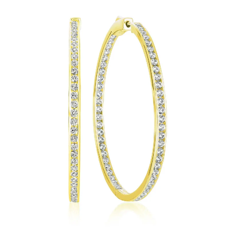 Women’s dangling earrings-Crislu 18KT Yellow Gold Plated Sterling Silver Cubic Zirconia In & Out Hoop Earrings