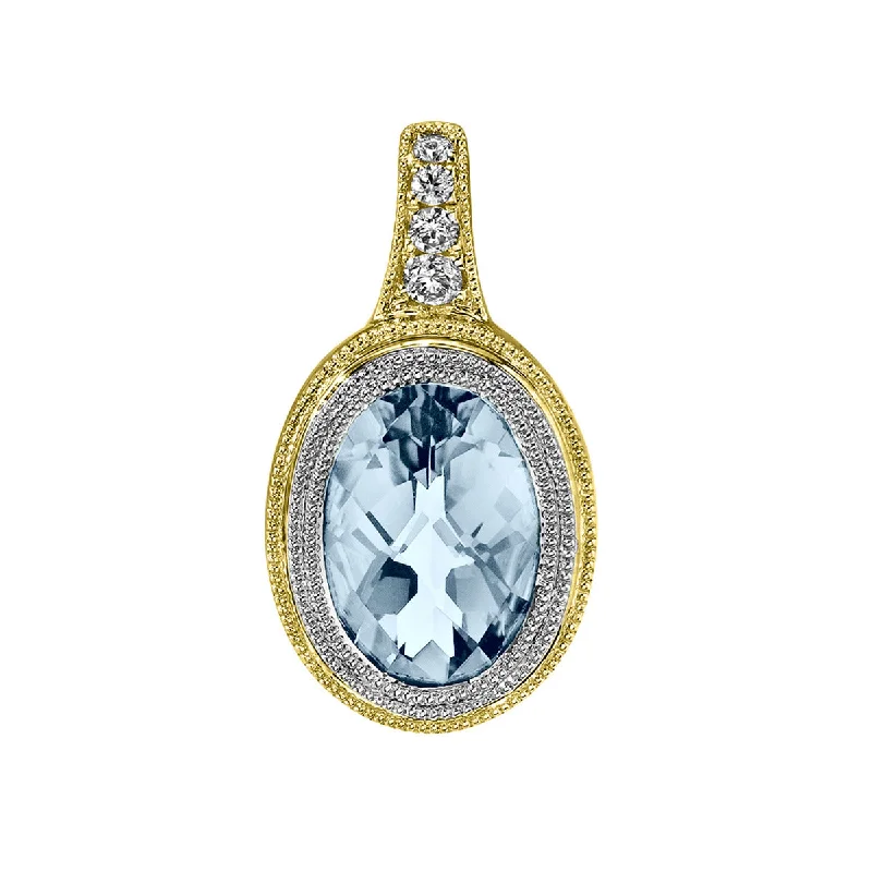 Women’s gemstone pendant necklace-Aquamarine and Diamond Pendant with 14k Yellow and White Gold