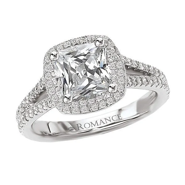 Women’s vintage diamond engagement ring-18KT 3/8 CTW Diamond Square Halo Setting for 1 CT Cushion/Princess