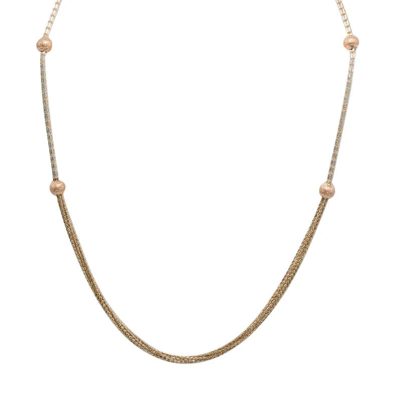 Women’s unique necklace-22K Multi Tone Gold Chain W/ Textured Balls & Draped Rounded Column-Bead Strands