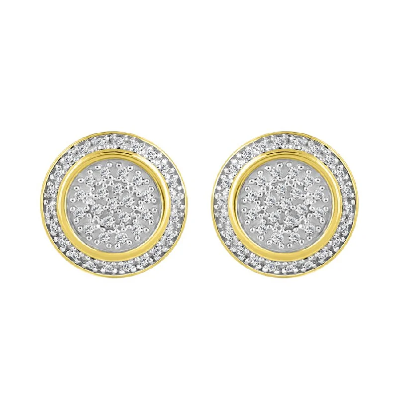 Women’s pink sapphire earrings-MEN'S STUD EARRINGS 0.25CT ROUND DIAMOND 10K YELLOW GOLD