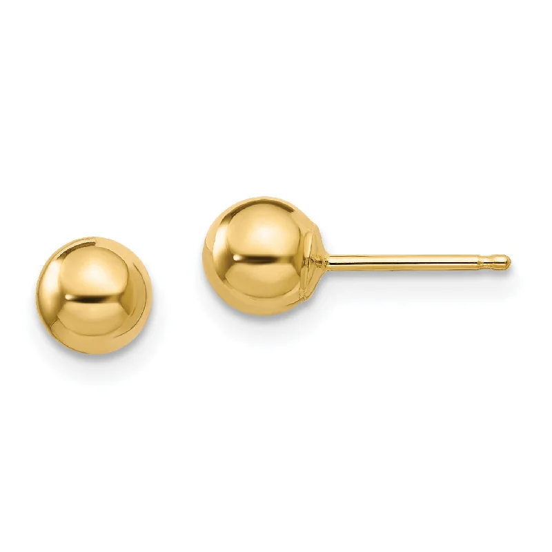 Women’s sterling silver earrings-14KT Yellow Gold 5MM Ball Stud Earrings