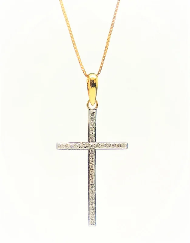 Women’s pearl necklace-DIAMOND CROSS PENDANT IN 14K YELLOW GOLD