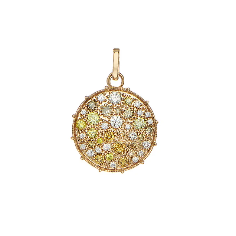 Women’s delicate necklace-Confetti Yellow Gold Multi-Color Diamond Disc Pendant