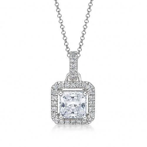 Women’s circle pendant necklace-Halo pendant with 1.43 carats* of diamond simulants in 10 carat white gold