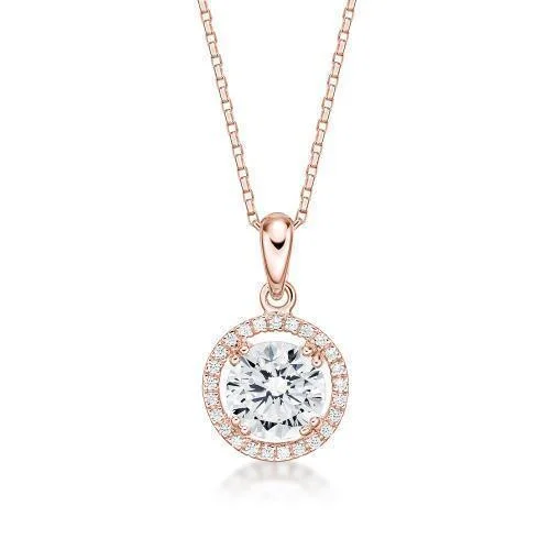 Women’s personalized necklace-Halo pendant with 1.77 carats* of diamond simulants in 10 carat rose gold